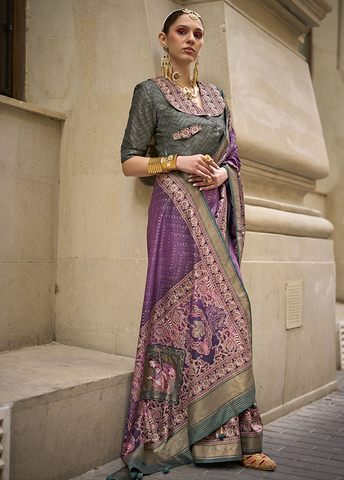 Purple Spun Silk Saree With Blouse Piece