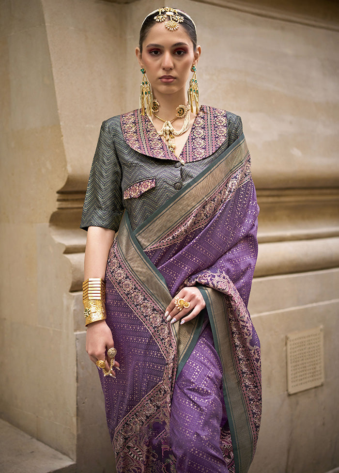 Purple Spun Silk Saree With Blouse Piece