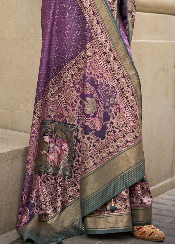 Purple Spun Silk Saree With Blouse Piece