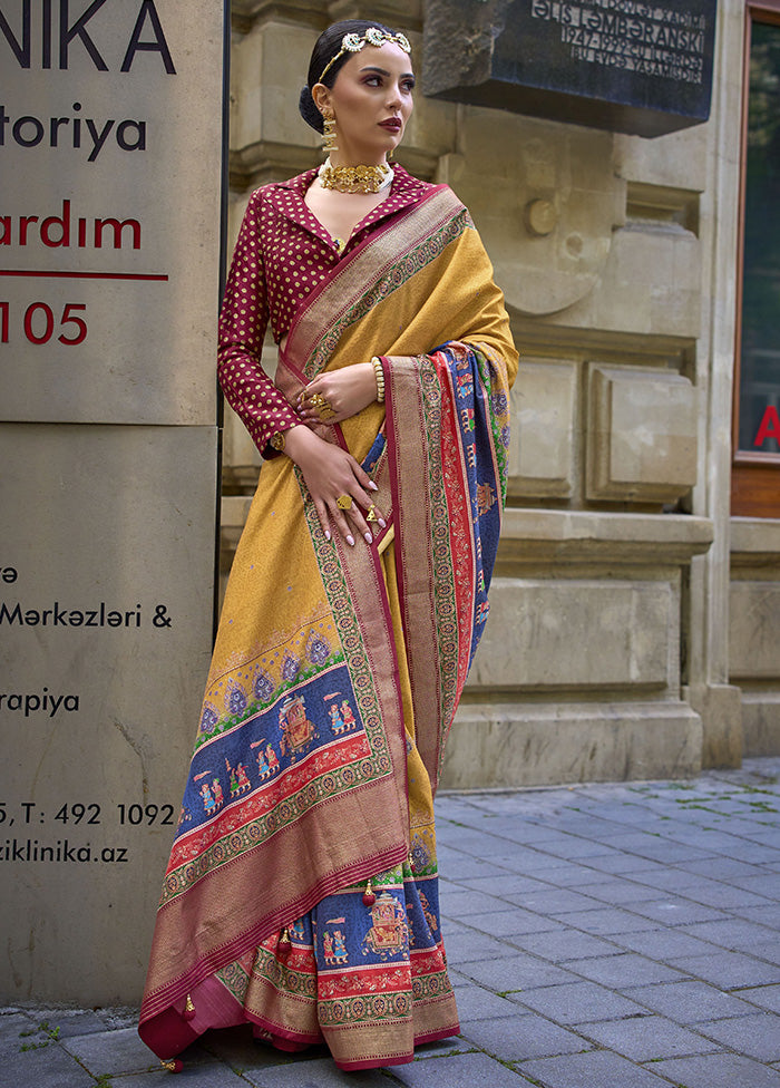 Mustard Spun Silk Saree With Blouse Piece