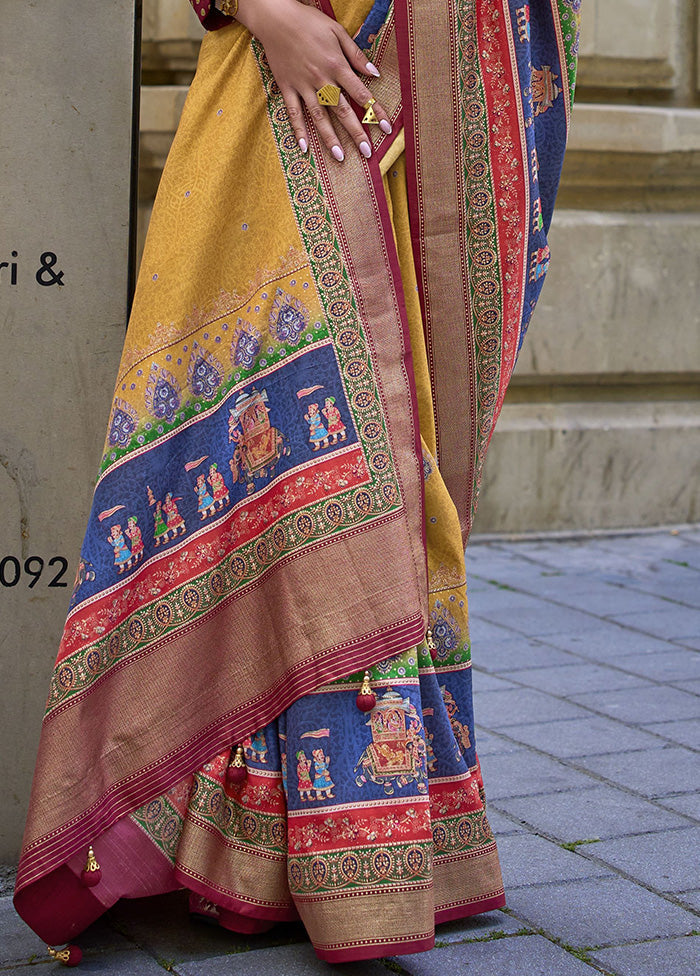 Mustard Spun Silk Saree With Blouse Piece