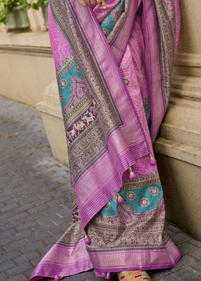 Pink Spun Silk Saree With Blouse Piece