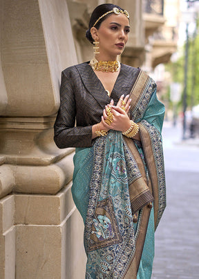 Rama Spun Silk Saree With Blouse Piece