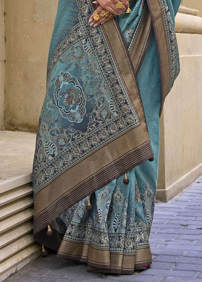 Rama Spun Silk Saree With Blouse Piece