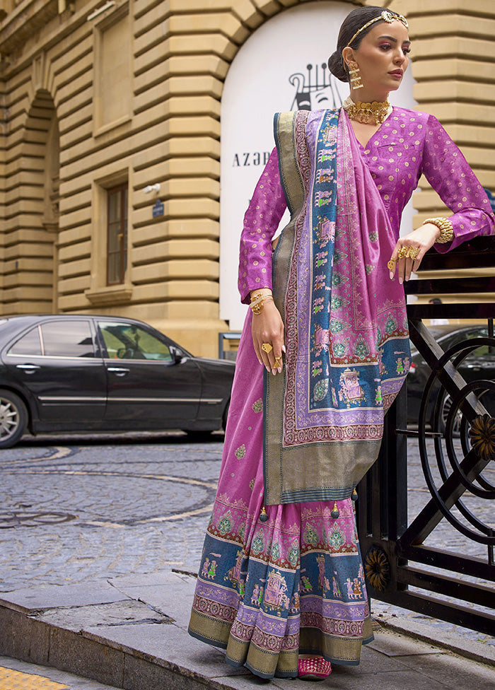 Purple Spun Silk Saree With Blouse Piece