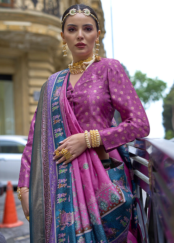 Purple Spun Silk Saree With Blouse Piece