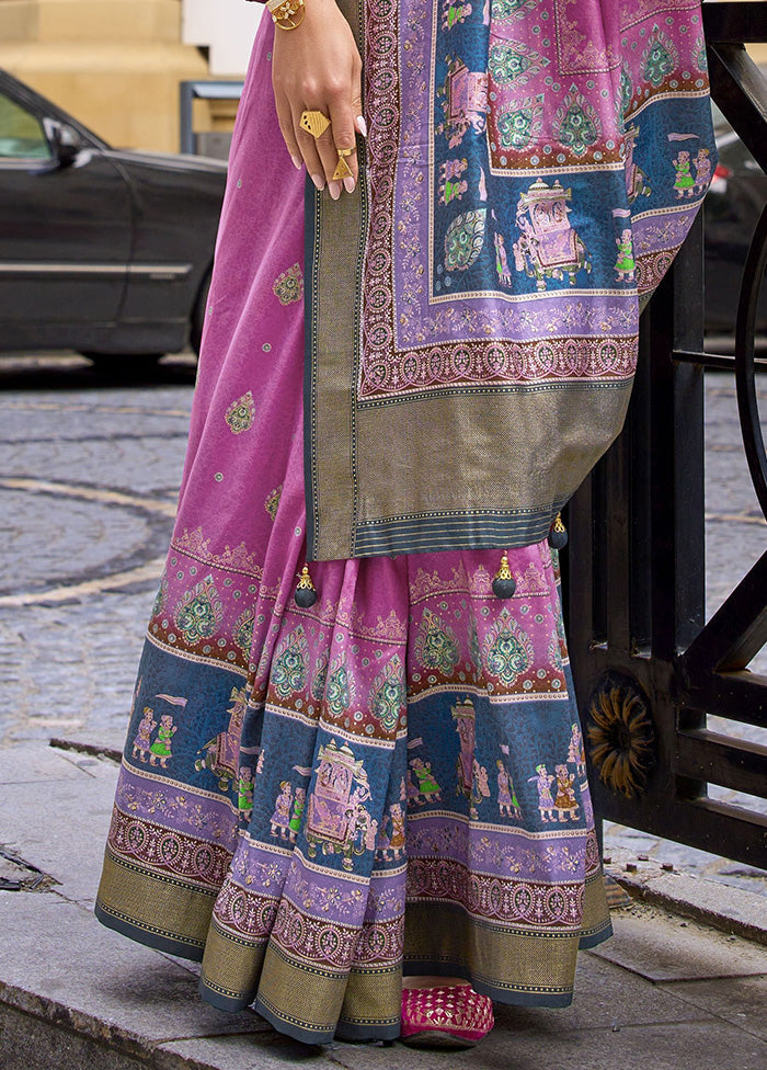 Purple Spun Silk Saree With Blouse Piece