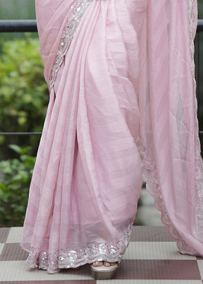 Pink Chiffon Silk Saree With Blouse Piece