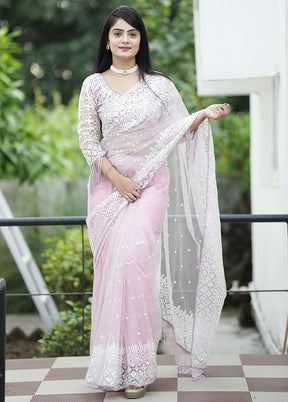 Purple Net Net Saree With Blouse Piece