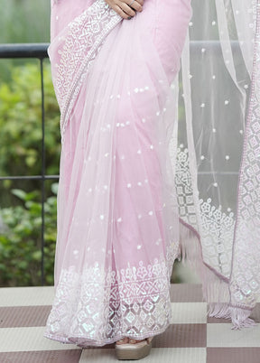 Purple Net Net Saree With Blouse Piece