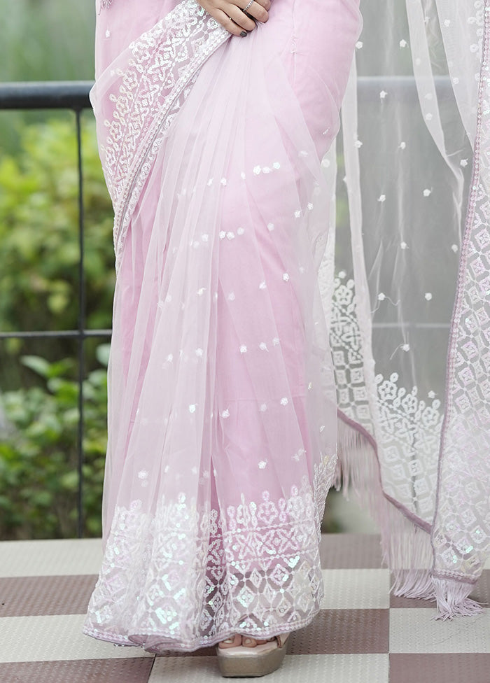 Purple Net Net Saree With Blouse Piece