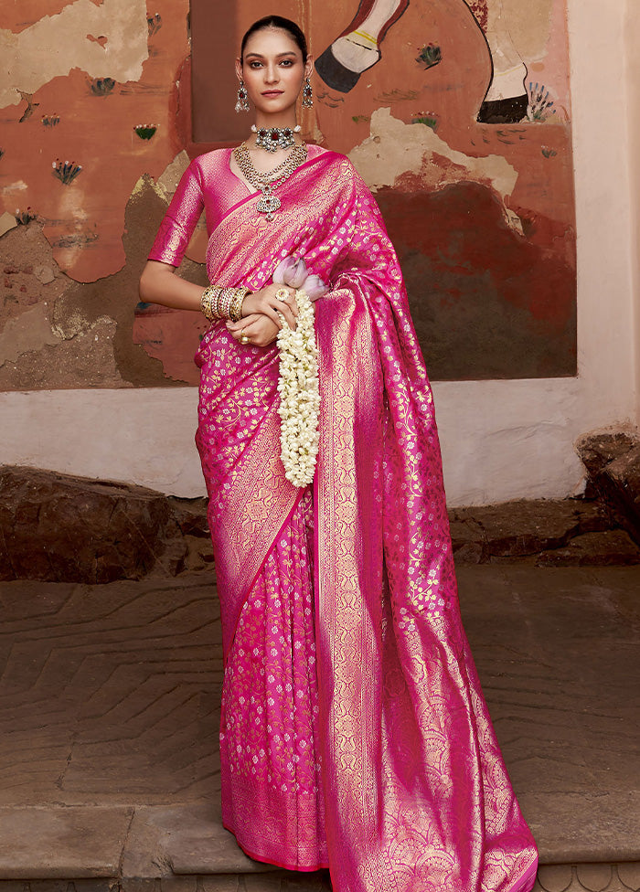 Pink Banarasi Silk Saree With Blouse Piece