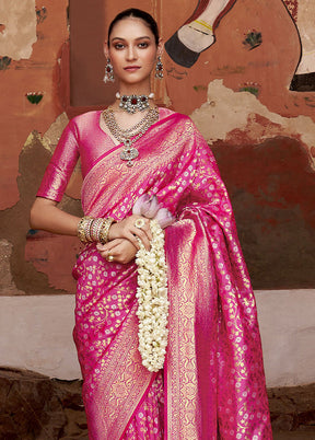 Pink Banarasi Silk Saree With Blouse Piece