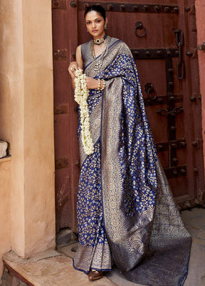 Blue Banarasi Silk Saree With Blouse Piece