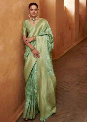 Sea Green Banarasi Silk Saree With Blouse Piece