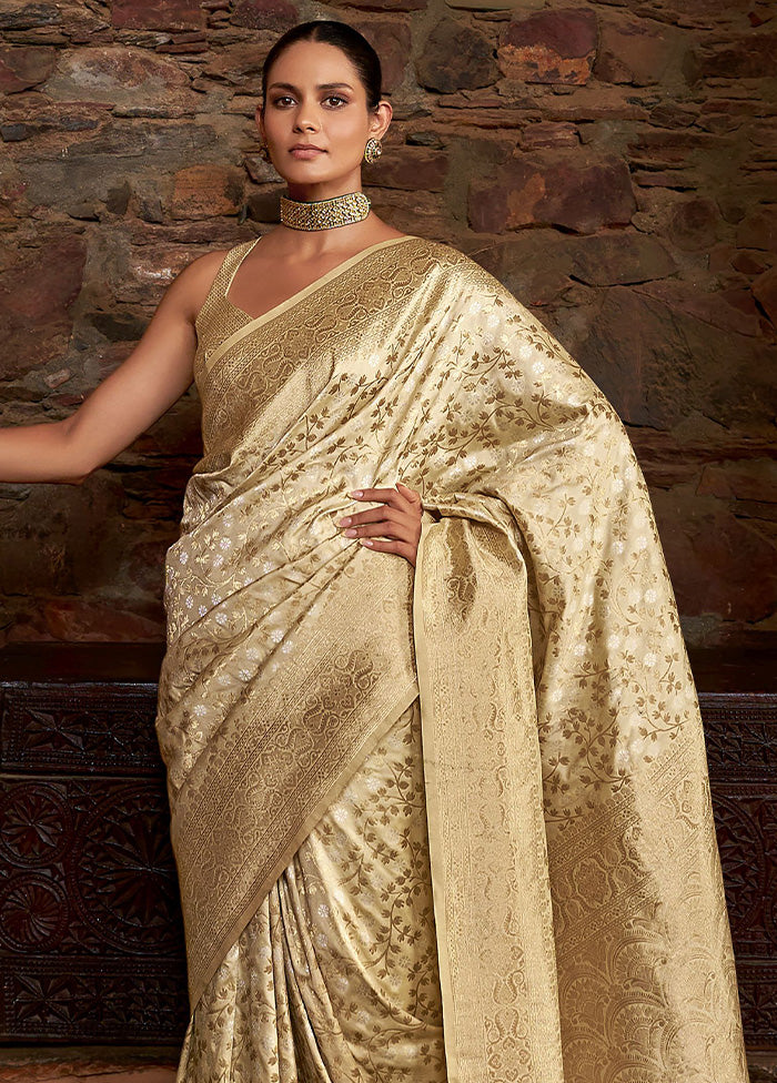 Beige Banarasi Silk Saree With Blouse Piece