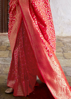 Red Banarasi Silk Saree With Blouse Piece