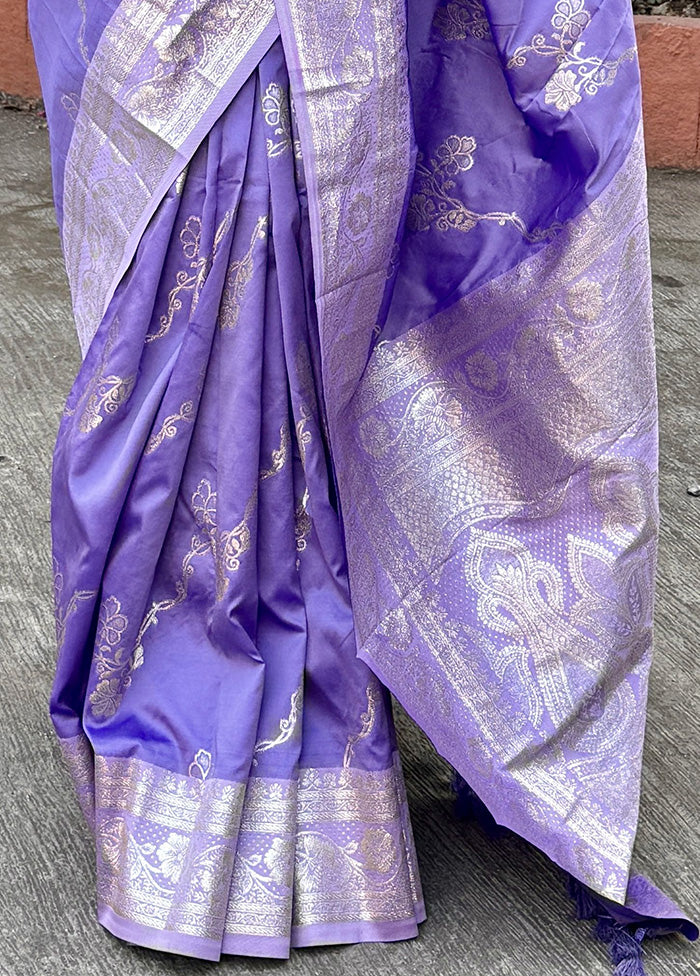 Purple Banarasi Silk Saree With Blouse Piece