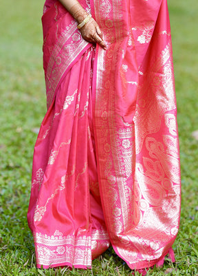 Pink Banarasi Silk Saree With Blouse Piece