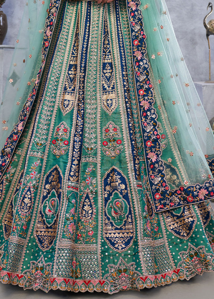 3 Pc Green Silk Semi Stitched Lehenga Set