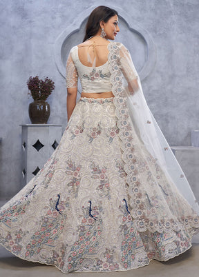 3 Pc Silver Net Semi Stitched Lehenga Set