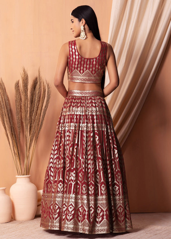 3 Pc Maroon Georgette Semi Stitched Lehenga Set