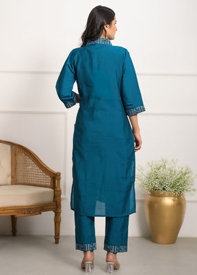 3 Pc Blue Readymade Viscose Dupatta Suit Set