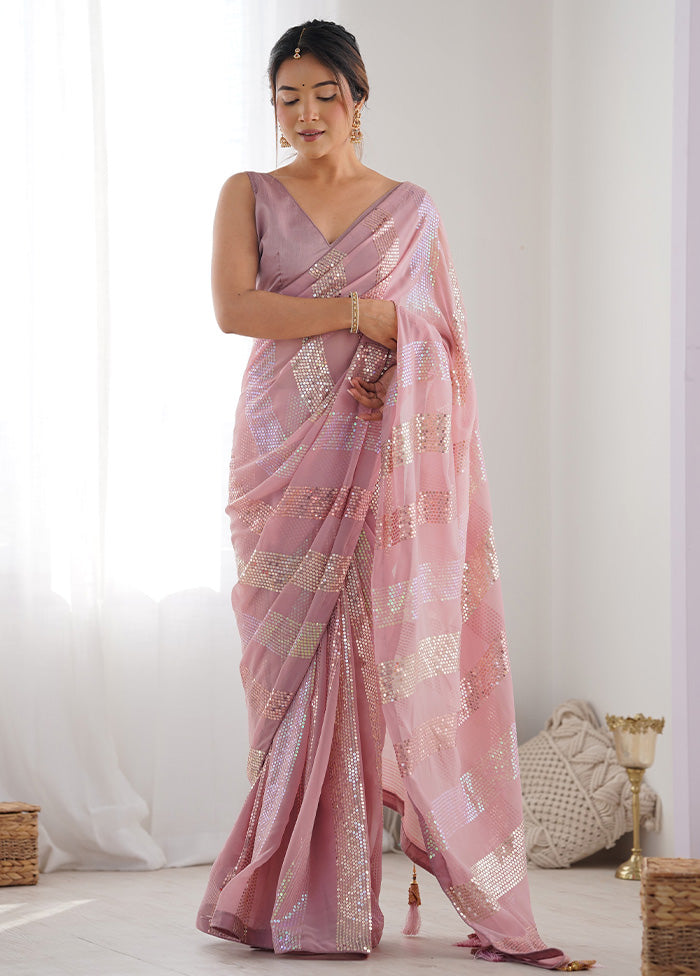 Pink Georgette Saree With Blouse Piece