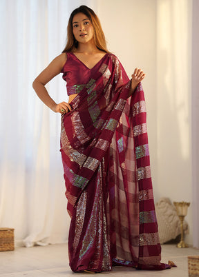 Maroon Georgette Saree With Blouse Piece