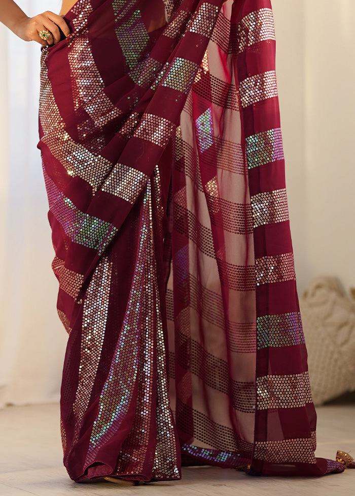 Maroon Georgette Saree With Blouse Piece