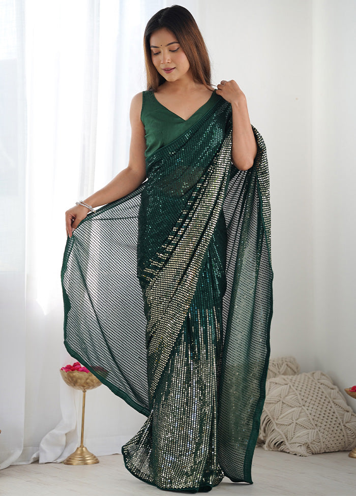 Green Georgette Saree With Blouse Piece