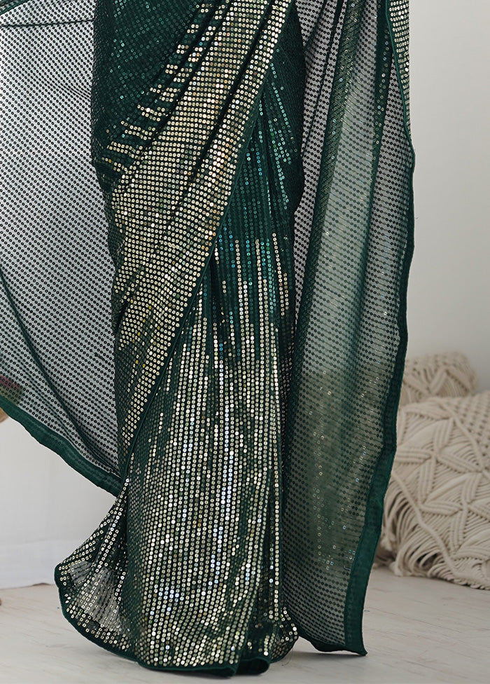 Green Georgette Saree With Blouse Piece