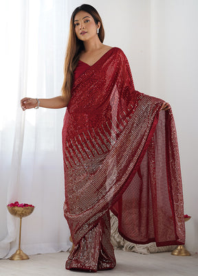 Red Georgette Saree With Blouse Piece