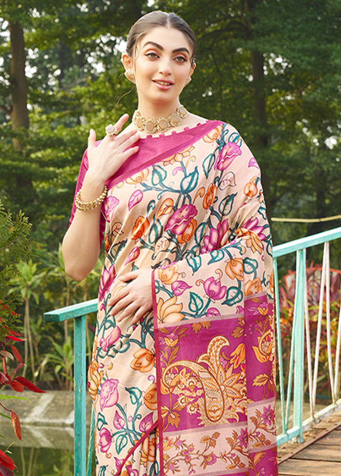 Pink Tussar Silk Saree With Blouse Piece