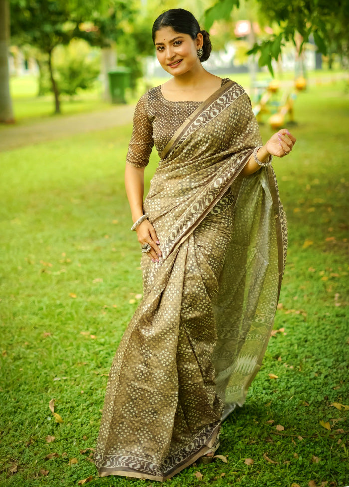 Green Cotton Saree With Blouse Piece