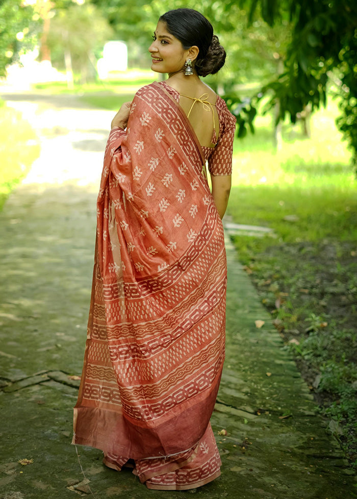 Orange Cotton Saree With Blouse Piece