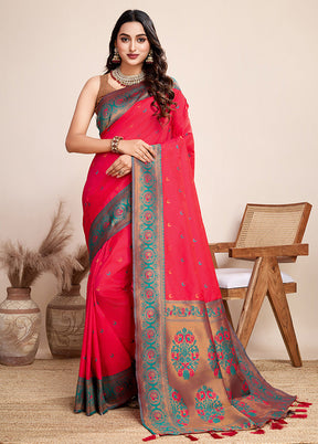 Pink Spun Silk Saree With Blouse Piece