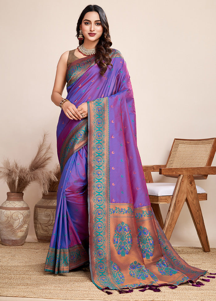 Voilet Spun Silk Saree With Blouse Piece