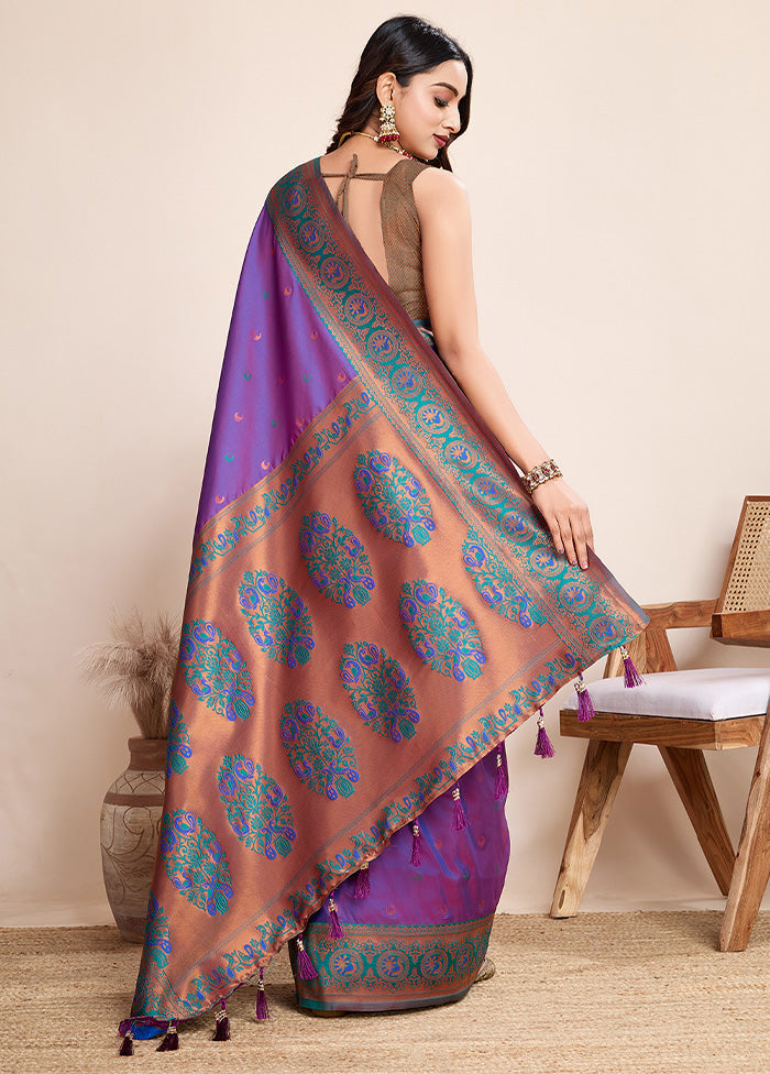 Voilet Spun Silk Saree With Blouse Piece