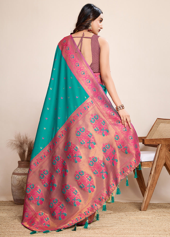 Rama Spun Silk Saree With Blouse Piece