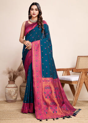 Blue Spun Silk Saree With Blouse Piece