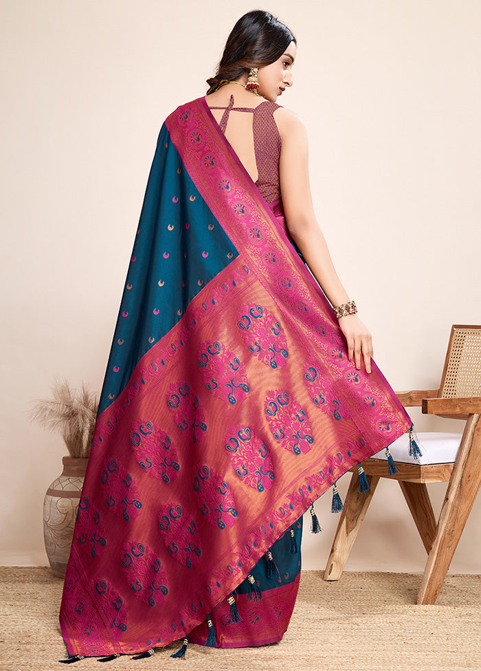 Blue Spun Silk Saree With Blouse Piece