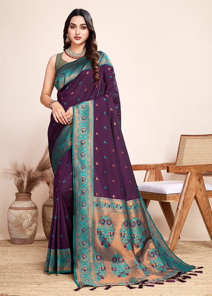 Purple Spun Silk Saree With Blouse Piece