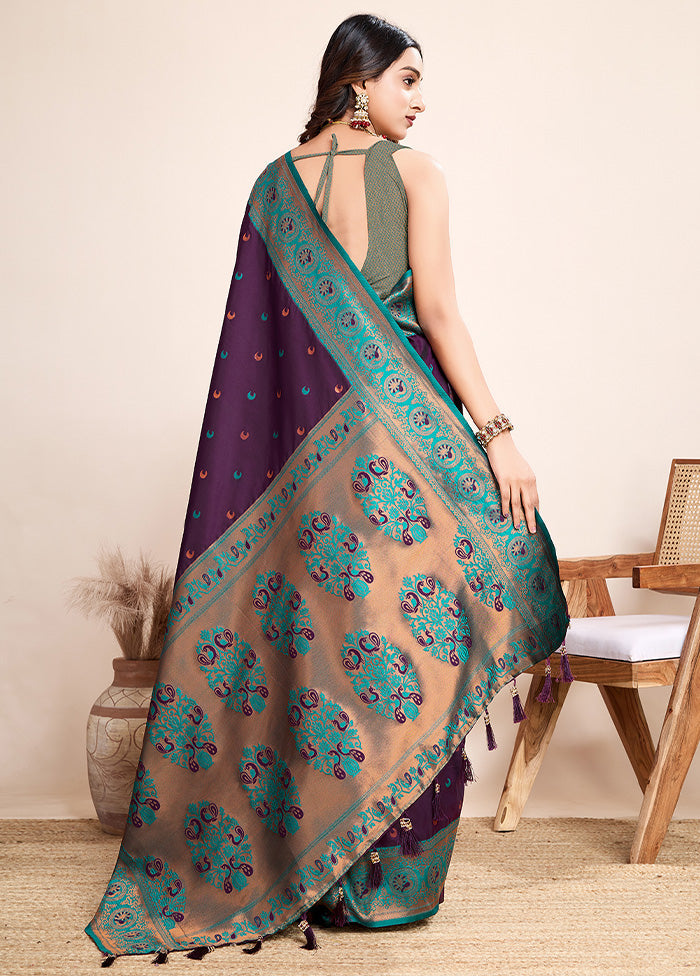 Purple Spun Silk Saree With Blouse Piece