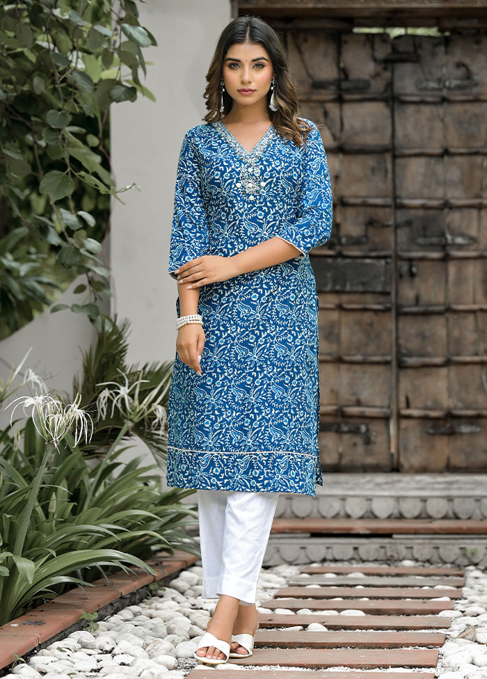 2 Pc Blue Readymade Cotton Kurti Set