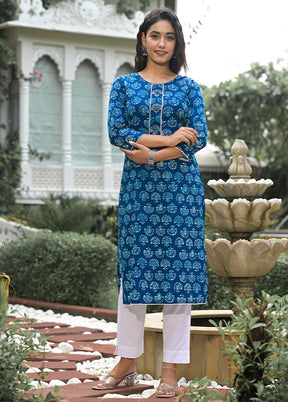 2 Pc Blue Readymade Cotton Kurti Set