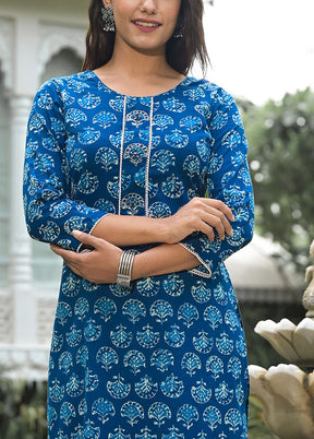 2 Pc Blue Readymade Cotton Kurti Set