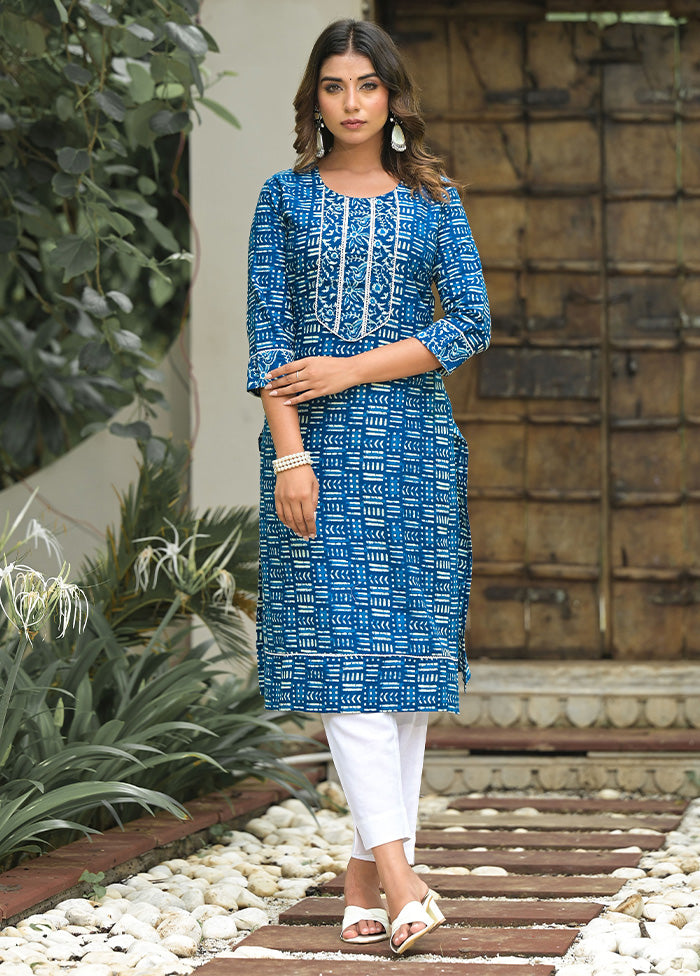 2 Pc Blue Readymade Cotton Kurti Set