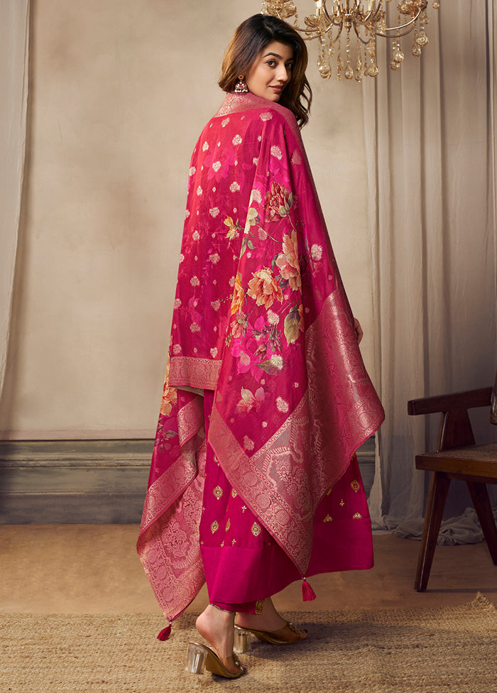 3 Pc Pink Readymade Silk Dupatta Suit Set