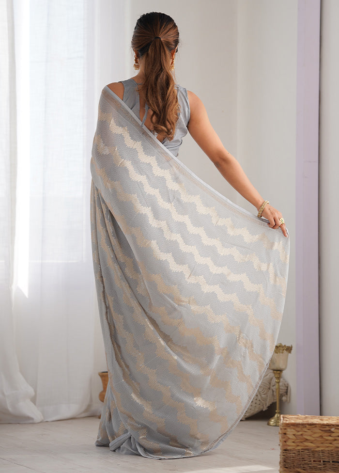 Grey Georgette Saree With Blouse Piece